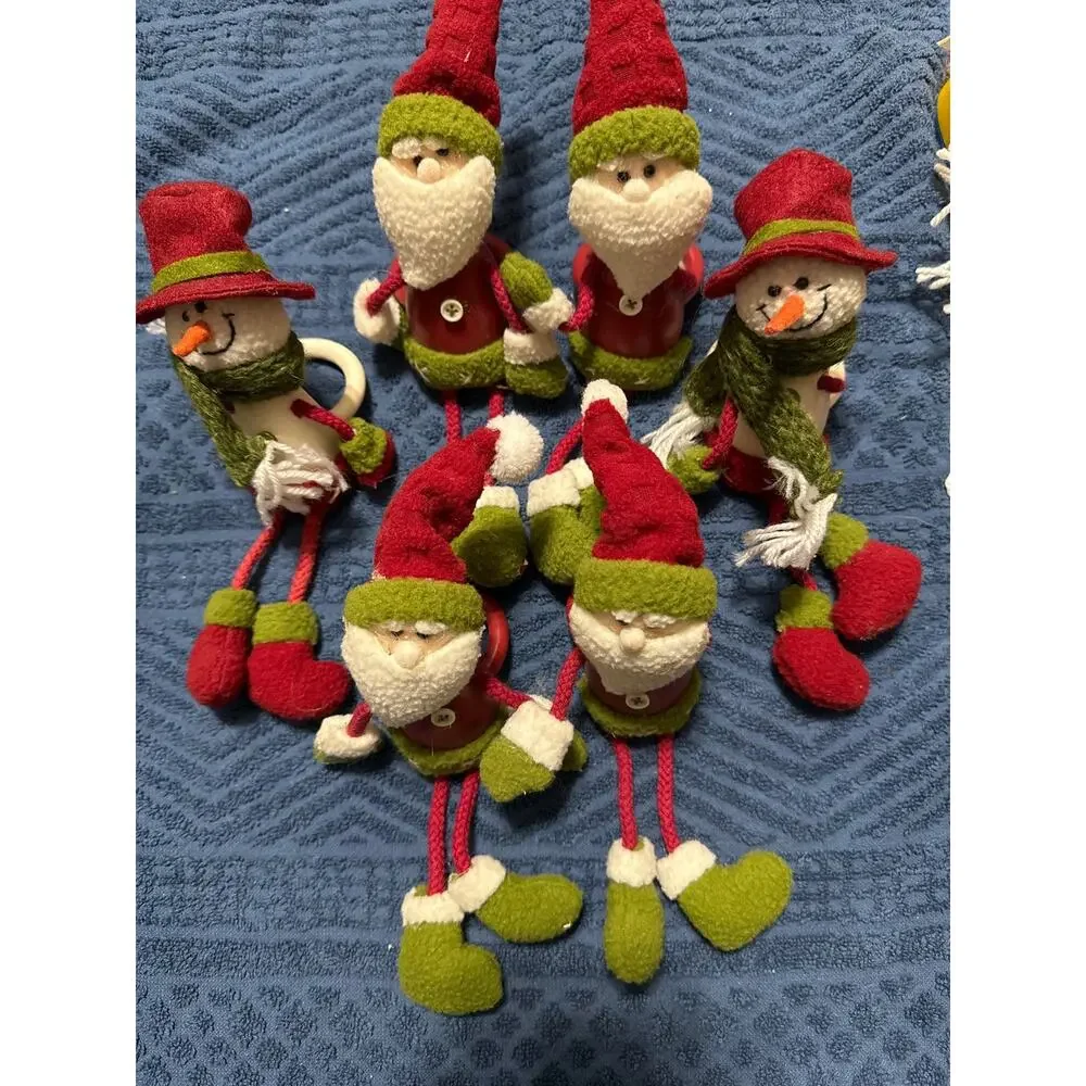 set of 4 Dangle Santa and 2 Snowman napkin ring holders